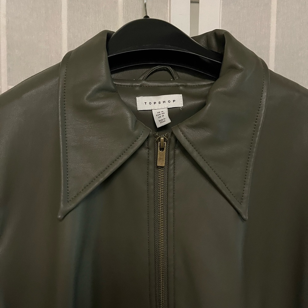 Topshop Olive Faux Leather Dress - Picture 2 of 7